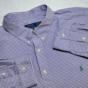 Polo Ralph Lauren Button Down Shirt Mens 3XB Purple Gingham Plaid Classic Fit